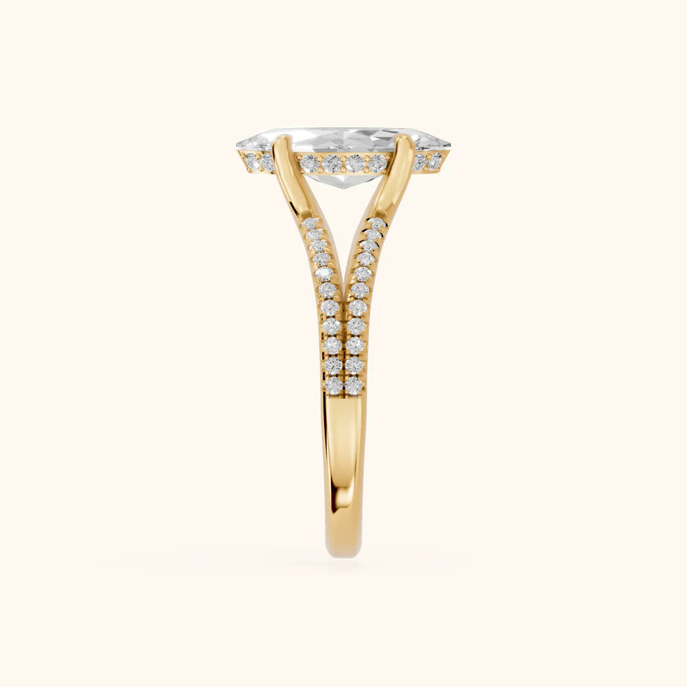 marquise lab grown diamond engagement ring in 10k, top view