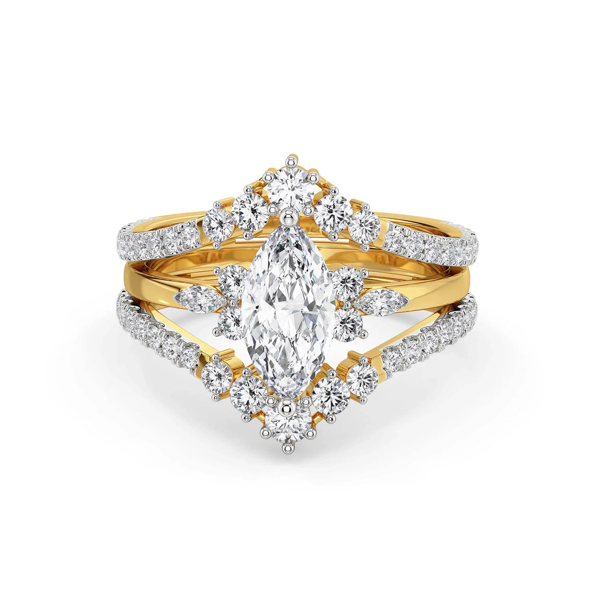 marquise lab grown diamond ring in silver, three-quarter view