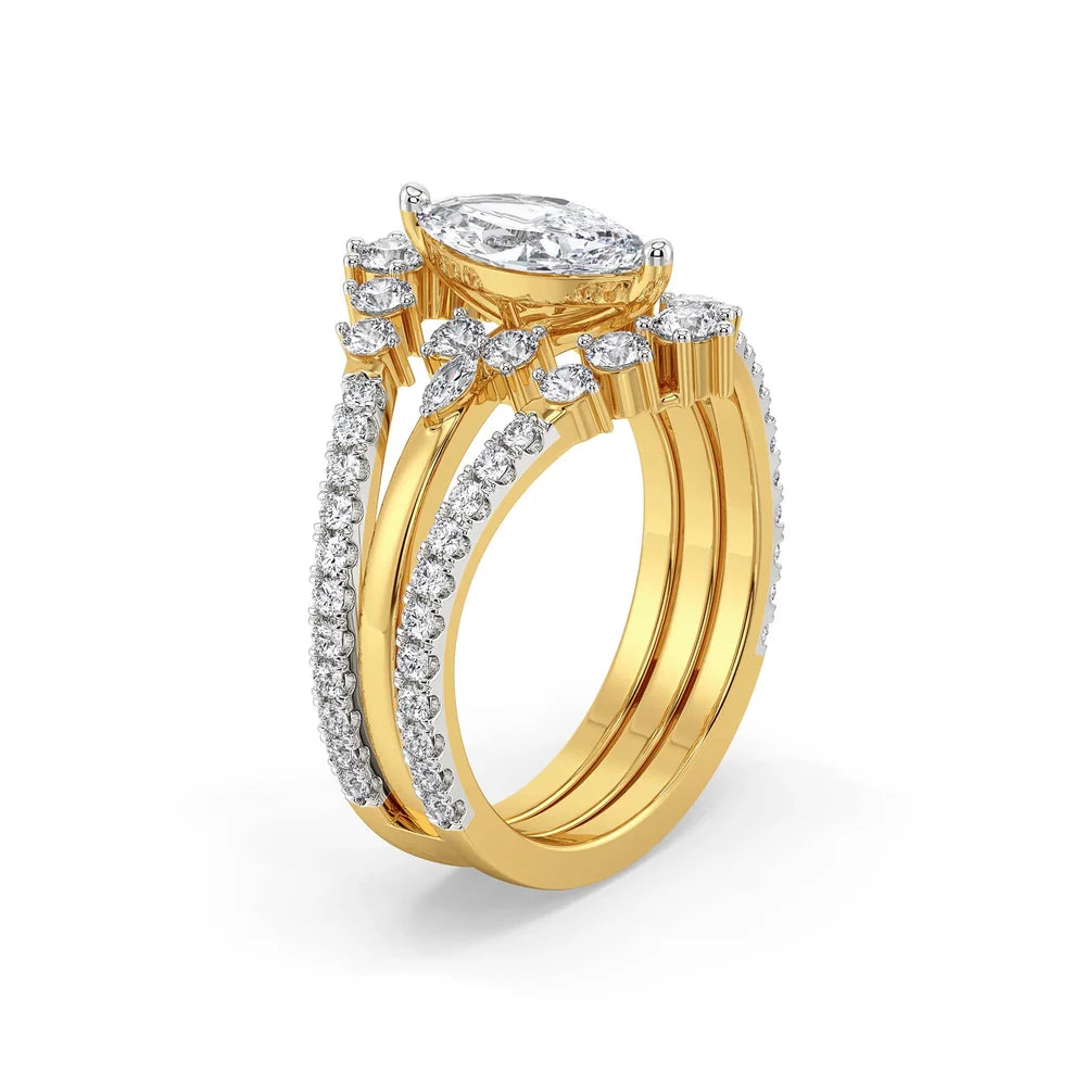 Marquise Floral Stackable Ring Set Lab Grown Diamond & Moissanite