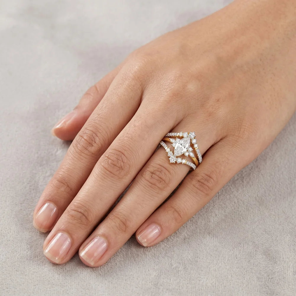 Marquise Floral Stackable Ring Set Lab Grown Diamond & Moissanite