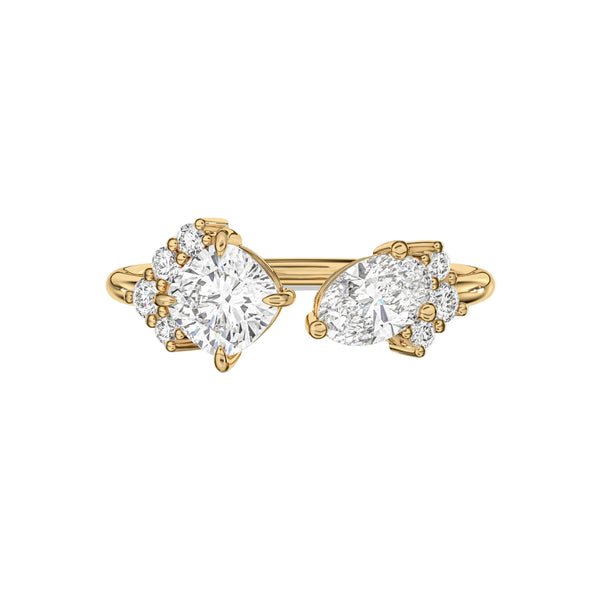 Toi et Moi Oval and Cushion Open Cuff Diamond Engagement Ring