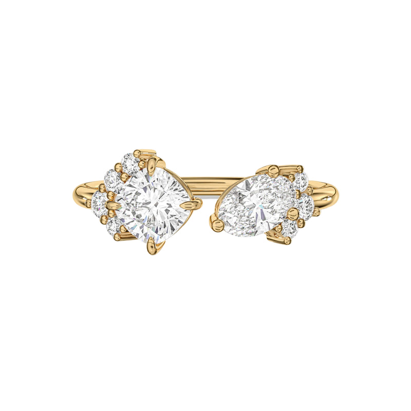 Toi et Moi Oval and Cushion Open Cuff Diamond Engagement Ring