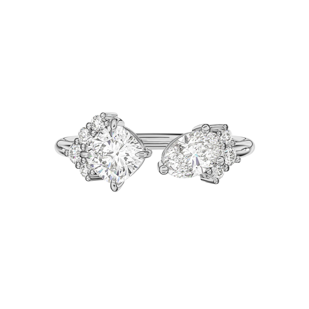 Toi et Moi Oval and Cushion Open Cuff Diamond Engagement Ring