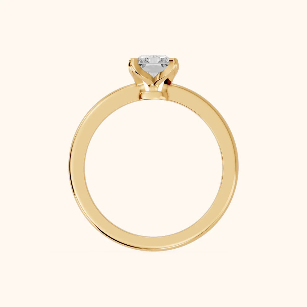 radiant lab grown diamond engagement ring in 18k gold, side profile
