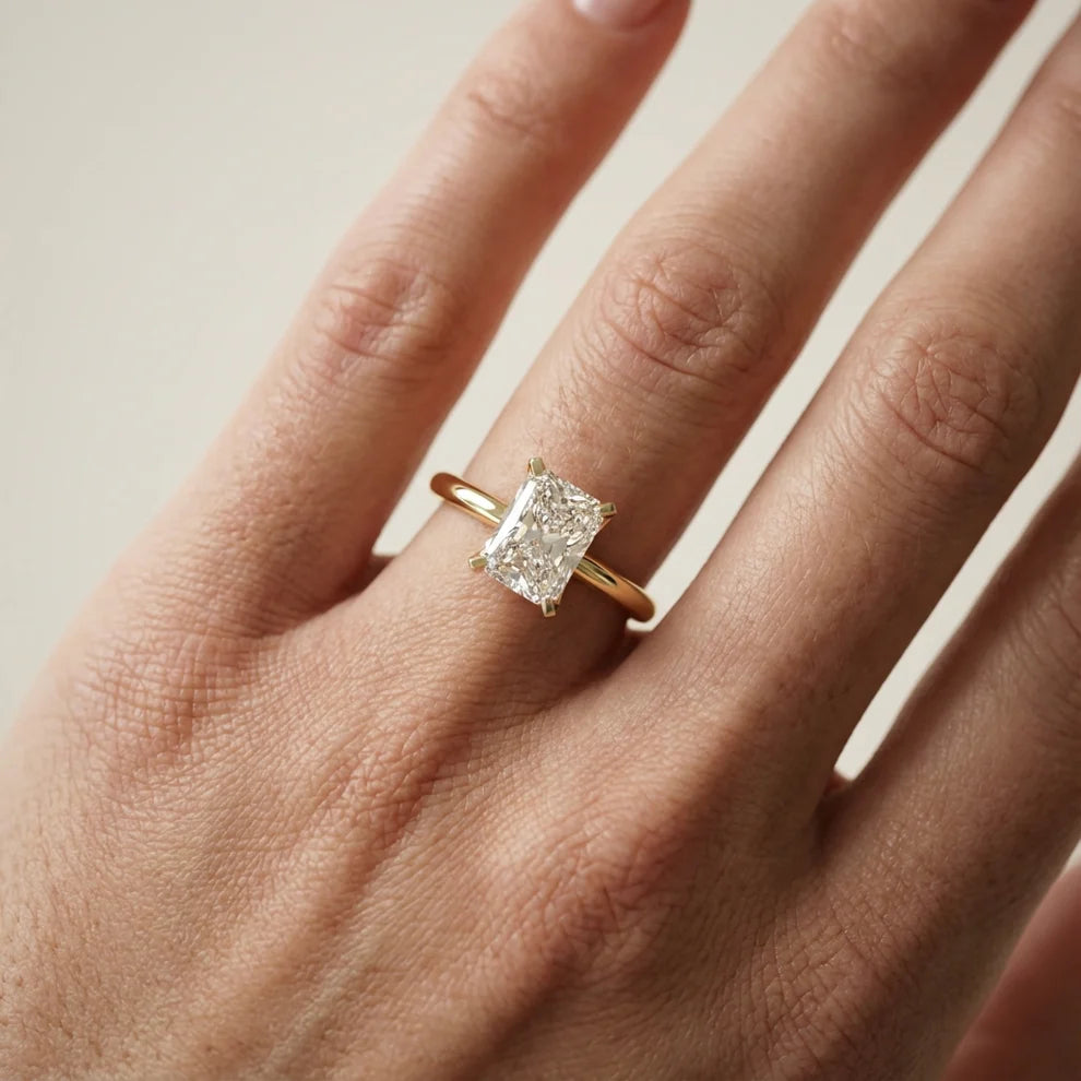 Radiant Cut Solitaire Engagement Ring Lab Grown Diamond And Moissanite