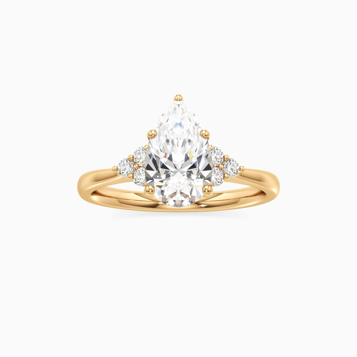 pear lab grown diamond engagement ring in silver, three-quarter view