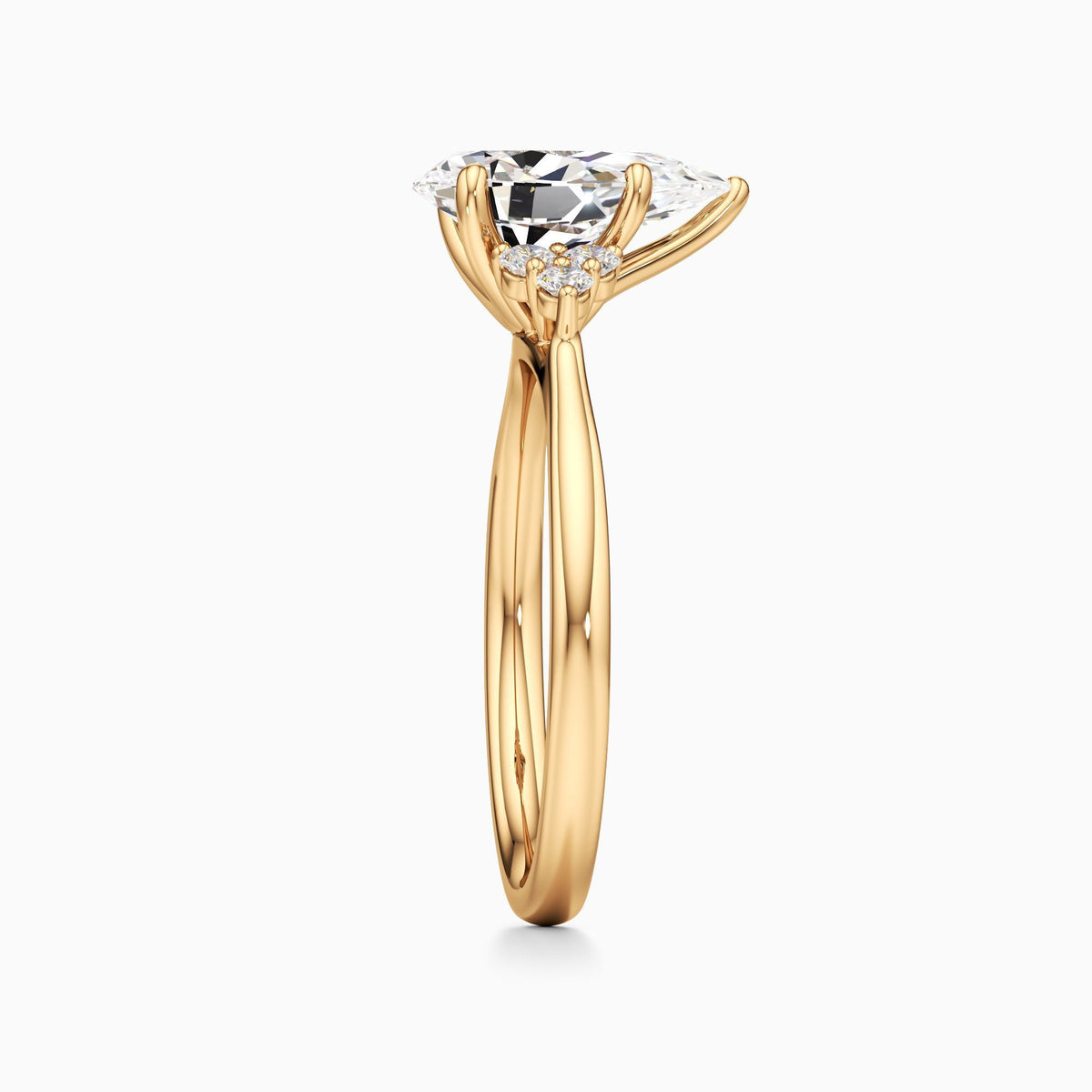 pear lab grown diamond engagement ring in 14k, top view