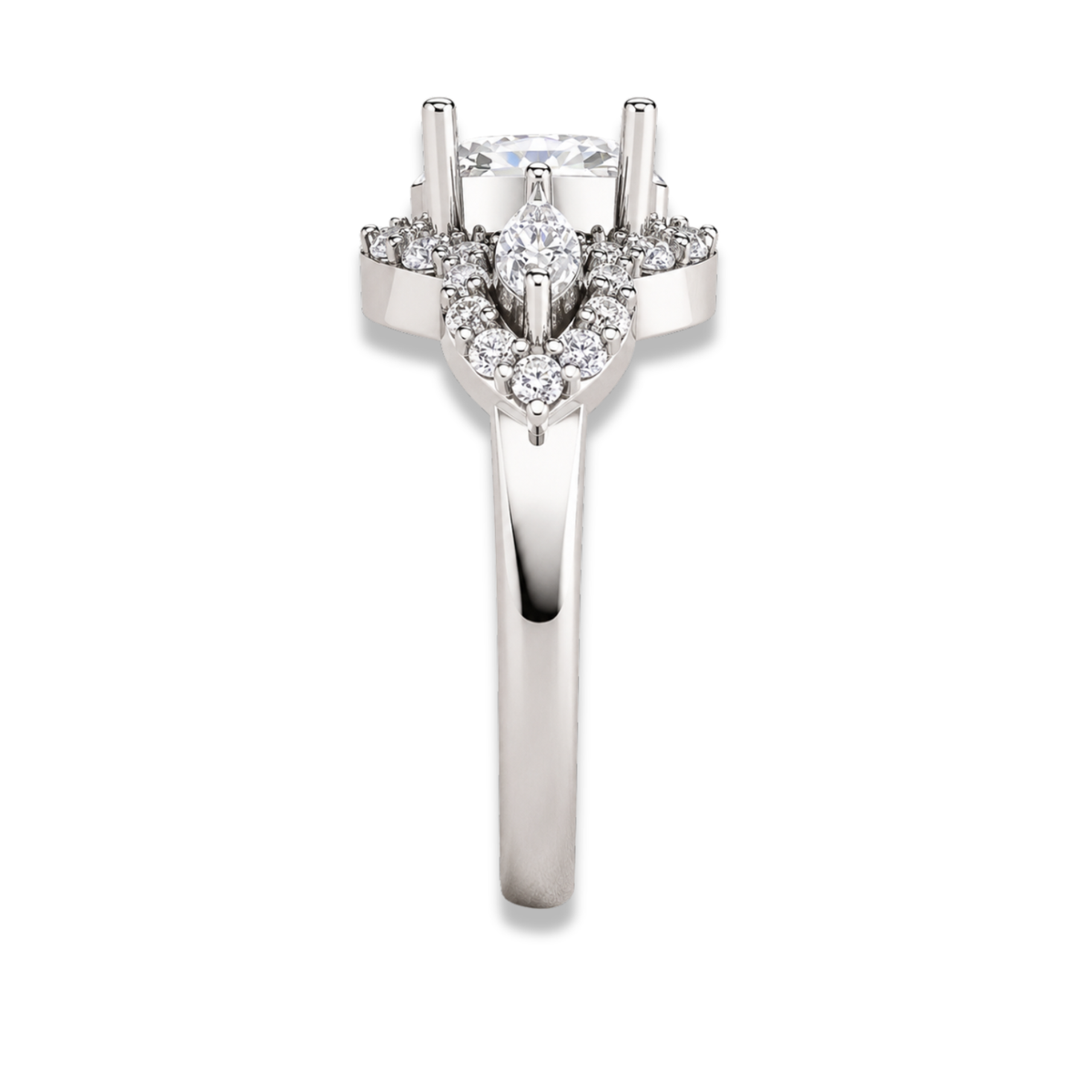 Oval Cut Three-Stone Halo Engagement Ring with Marquise Side Stones -Lab Grown Diamond & Moissanite