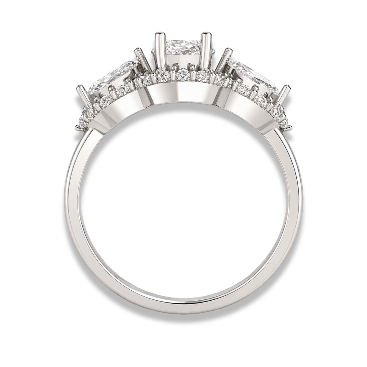 Oval Cut Three-Stone Halo Engagement Ring with Marquise Side Stones -Lab Grown Diamond & Moissanite