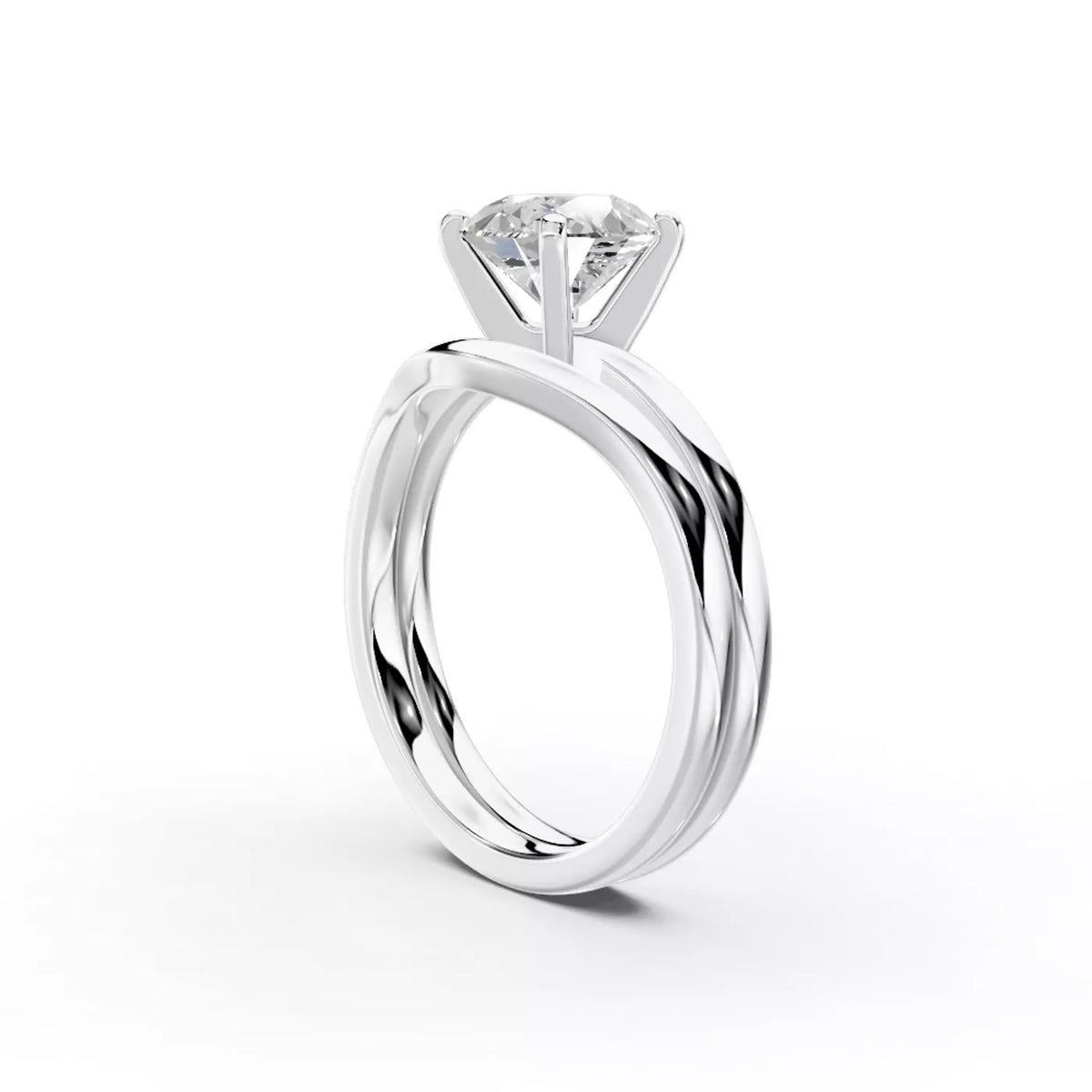 emerald lab grown diamond engagement ring in 18K gold, detail of the setting