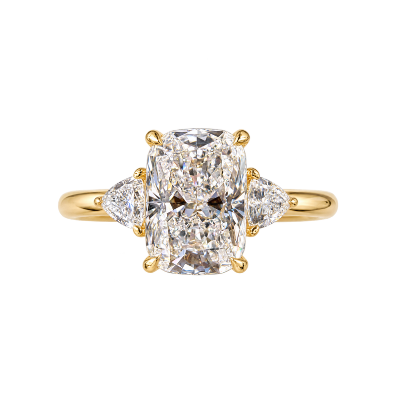 Elongated Radiant Lab Grown Diamond Engagement Ring with Trillion Side  Three Stone