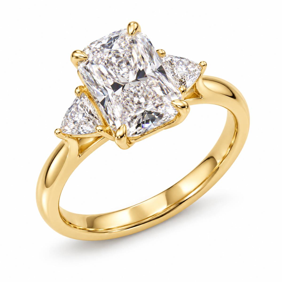 Elongated Radiant Lab Grown Diamond Engagement Ring with Trillion Side  Three Stone