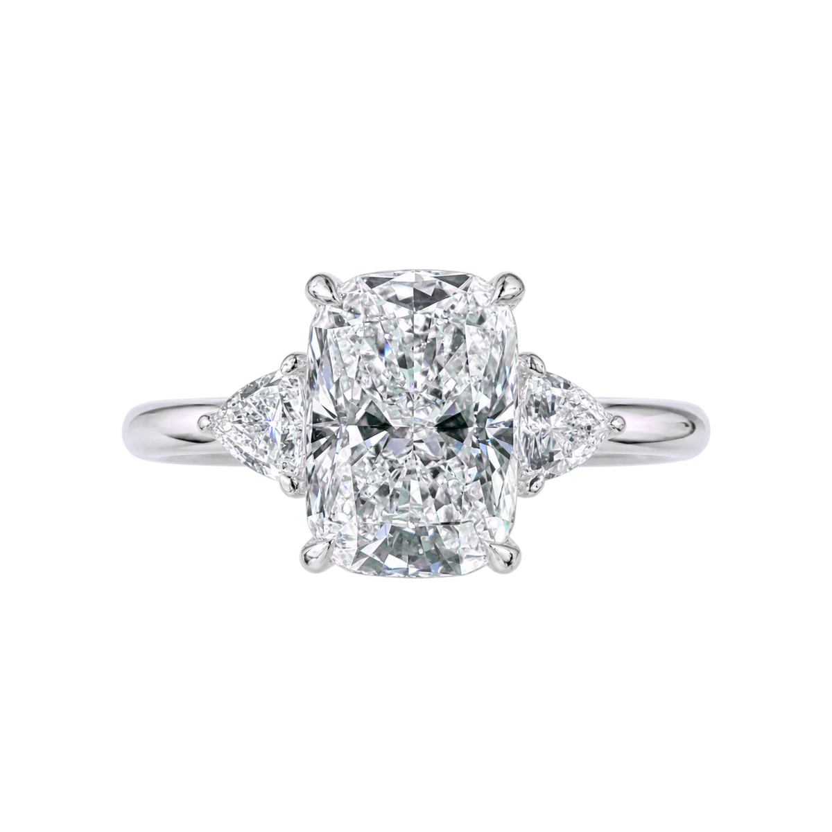 Elongated Radiant Lab Grown Diamond Engagement Ring with Trillion Side  Three Stone