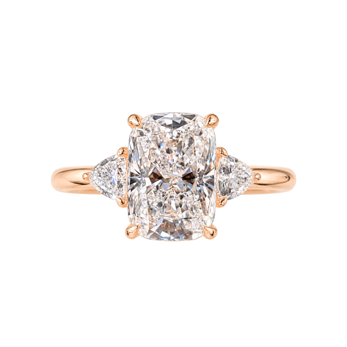 Elongated Radiant Lab Grown Diamond Engagement Ring with Trillion Side  Three Stone