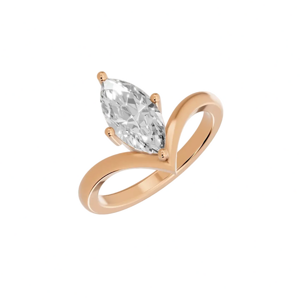 marquise lab grown diamond engagement ring in silver, three-quarter view