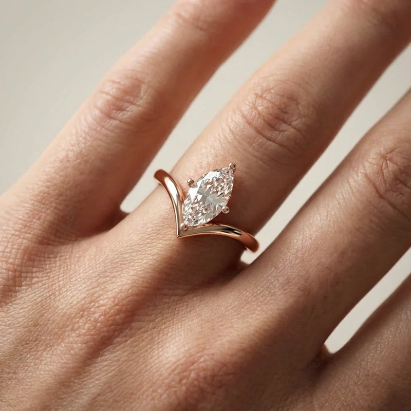 marquise lab grown diamond ring in silver, three-quarter view