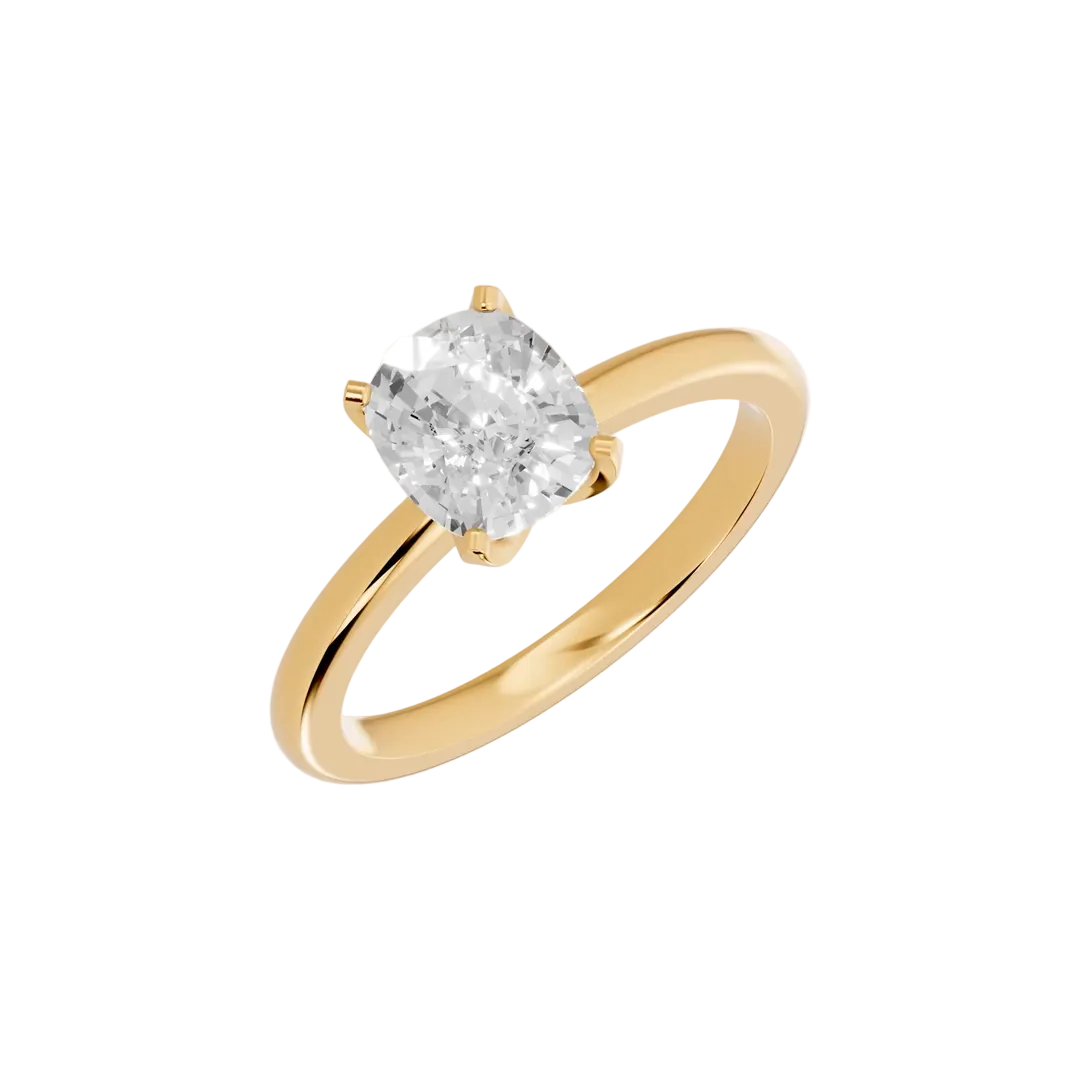 cushion lab grown diamond engagement ring in silver, three-quarter view