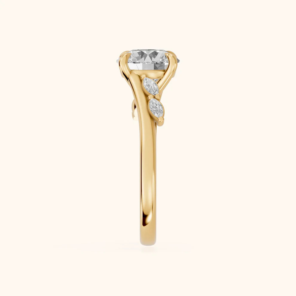 round lab grown diamond engagement ring in 14k, top view