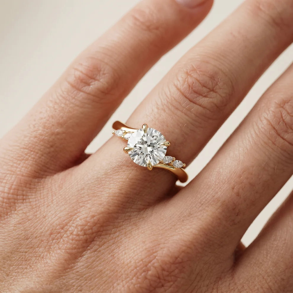 round lab grown diamond engagement ring in 18k, side profile