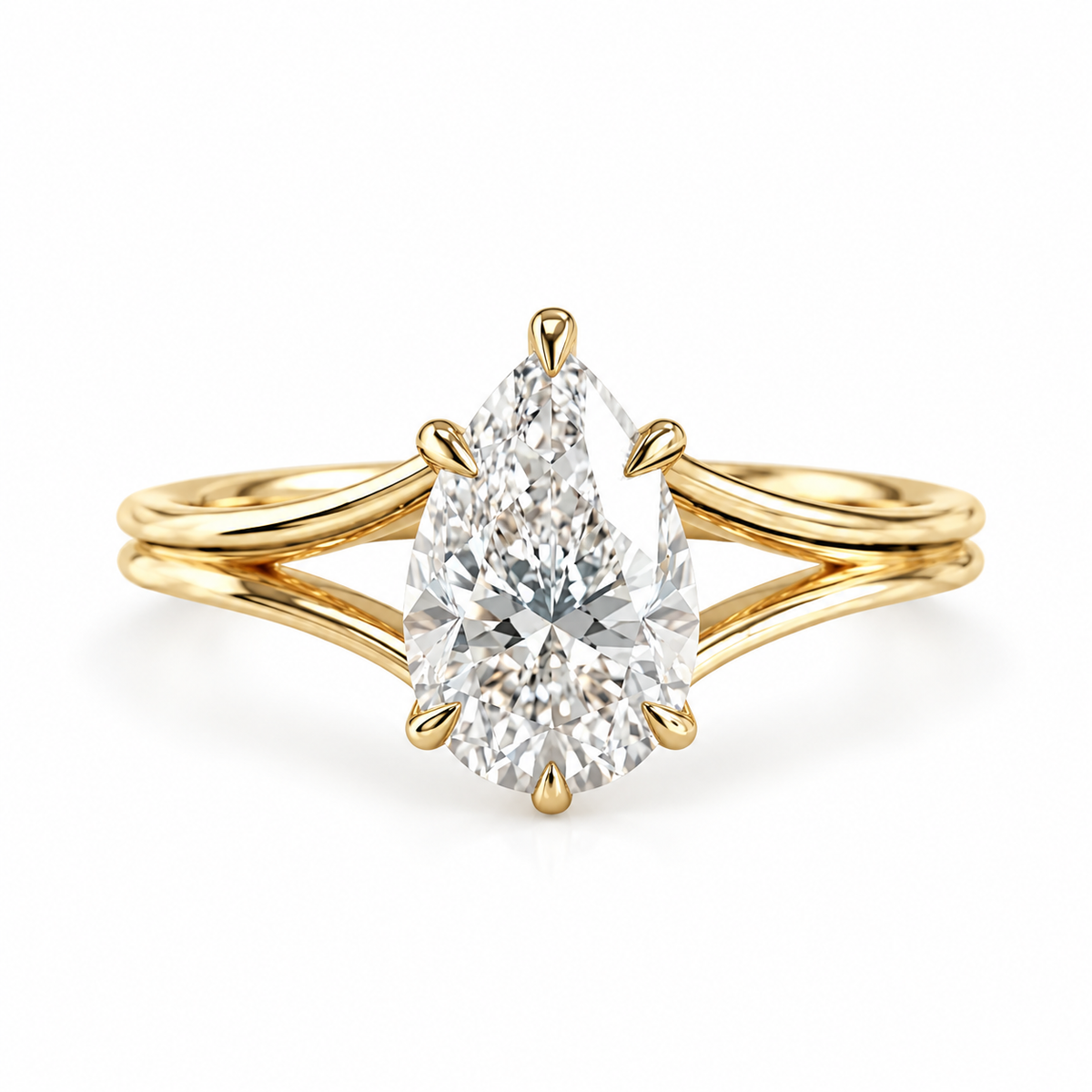 Pear Lab Grown Diamond Engagement Ring Split Shank Solitaire Ring ...