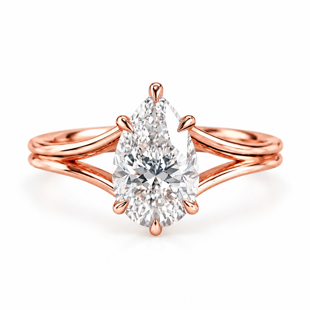 Pear Lab Grown Diamond Engagement Ring Split Shank Solitaire Ring ...