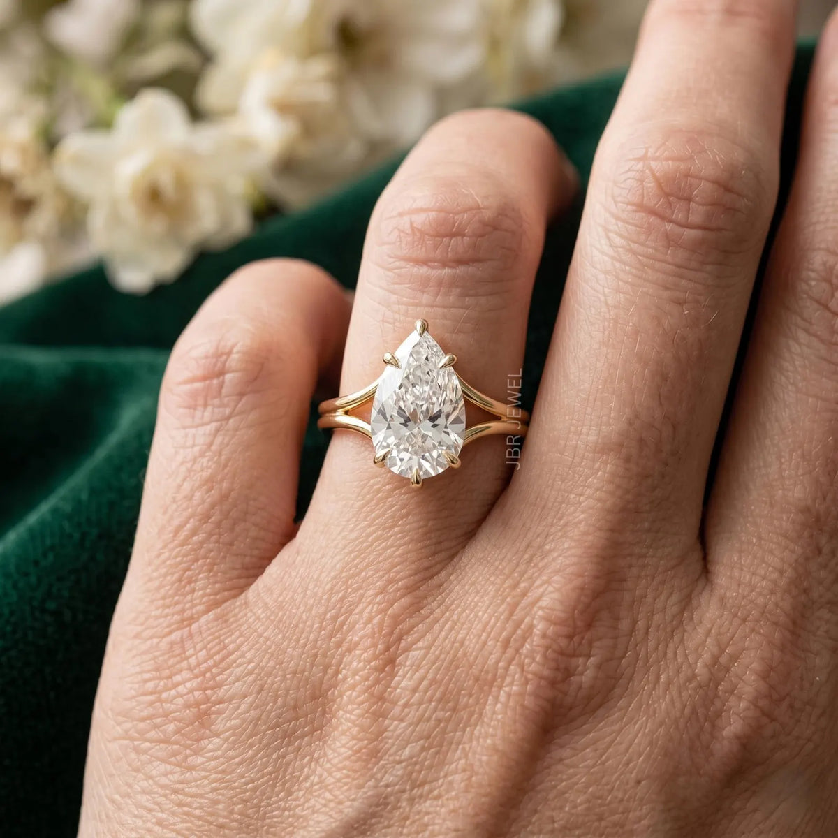 Pear Lab Grown Diamond Engagement Ring Split Shank Solitaire Ring ...