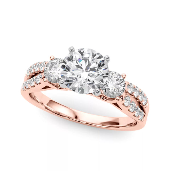 Round Cut Lab Grown Diamond Three-Stone Engagement Ring with Pavé Band-Lab Grown Diamond & Moissanite
