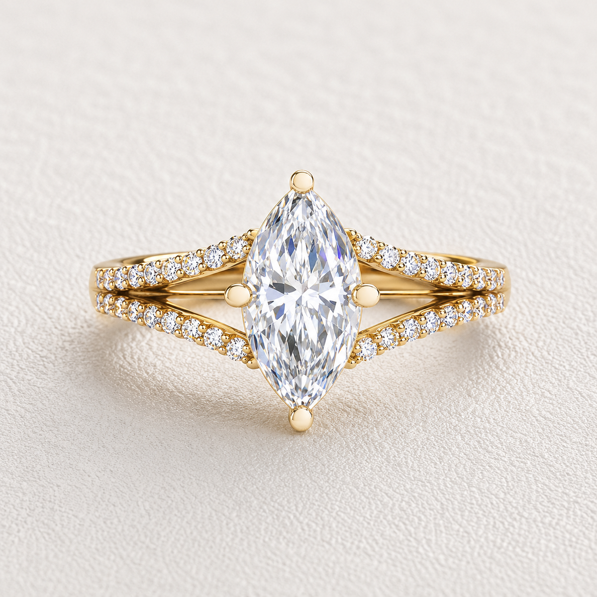 Marquise Cut Lab Grown Diamond & Moissanite Split Shank Pavé Engagement Ring