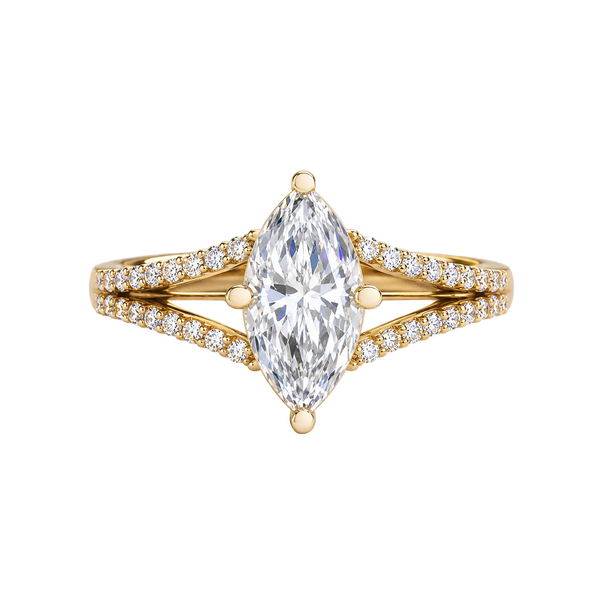 Marquise Cut Lab Grown Diamond & Moissanite Split Shank Pavé Engagement Ring