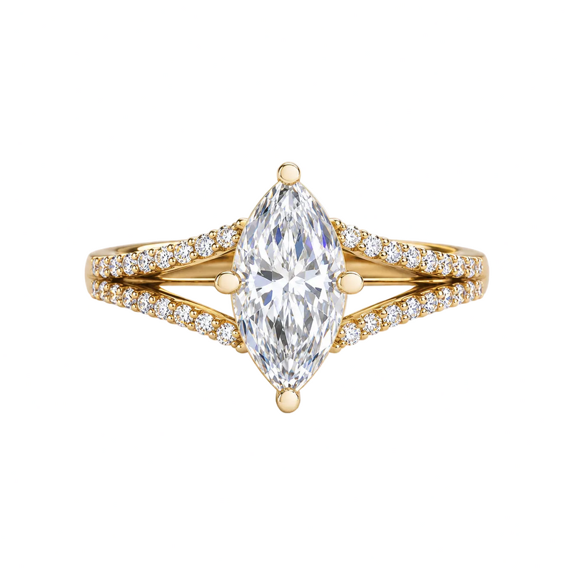 Marquise Cut Lab Grown Diamond & Moissanite Split Shank Pavé Engagement Ring