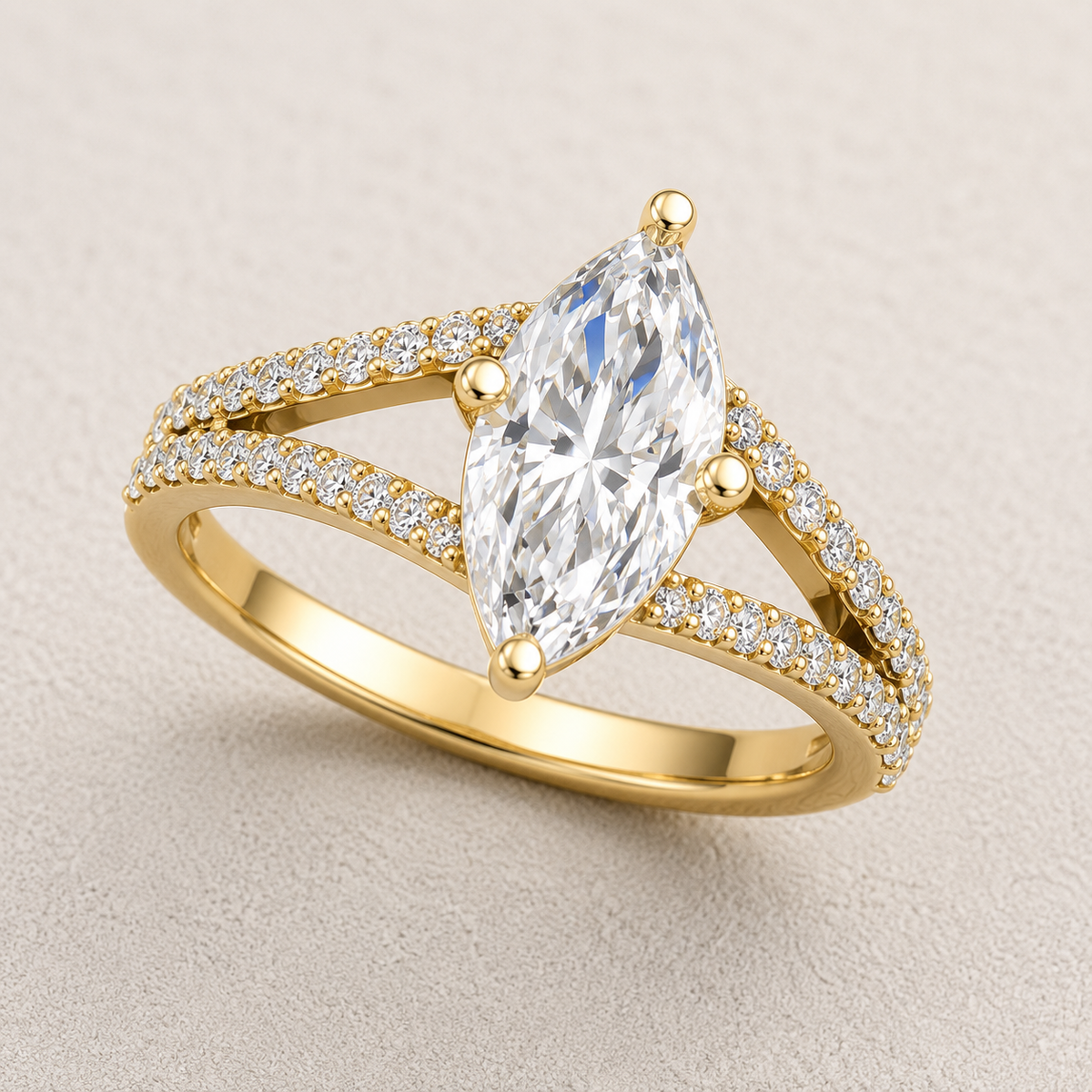 Marquise Cut Lab Grown Diamond & Moissanite Split Shank Pavé Engagement Ring