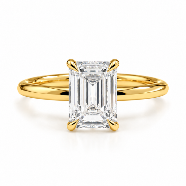 Emerald Cut Lab Grown Diamond & Moissanite Solitaire Engagement Ring – Classic