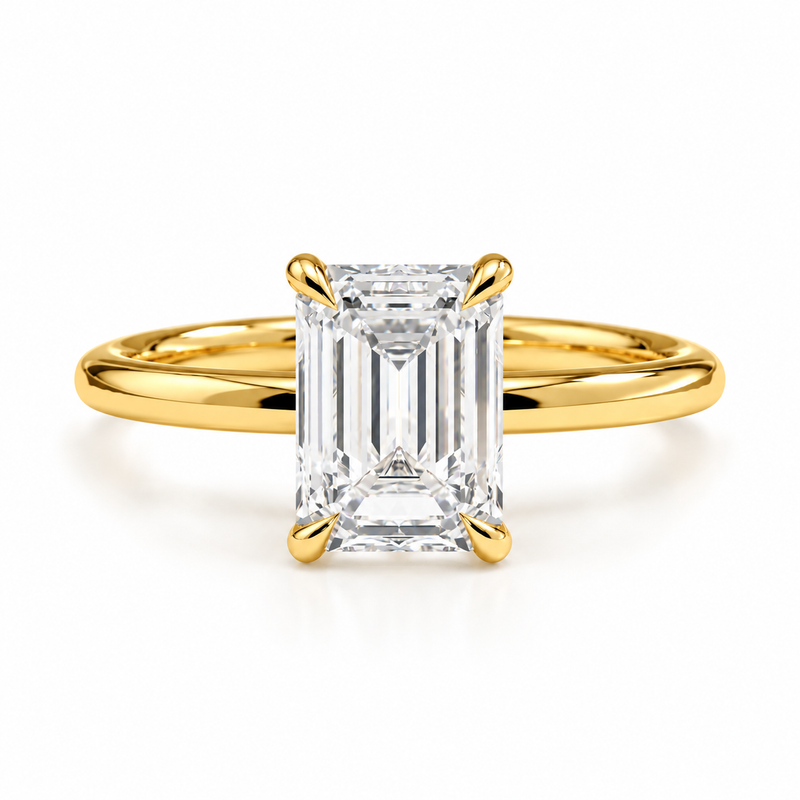 Emerald Cut Lab Grown Diamond & Moissanite Solitaire Engagement Ring – Classic