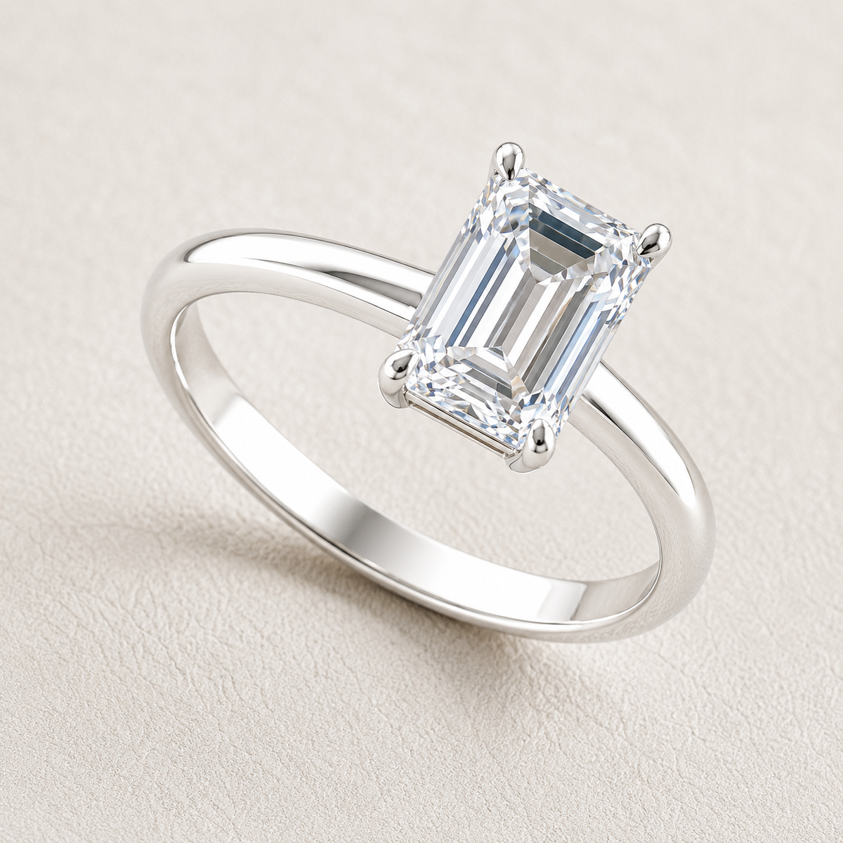 emerald lab grown diamond ring in 10K, top view