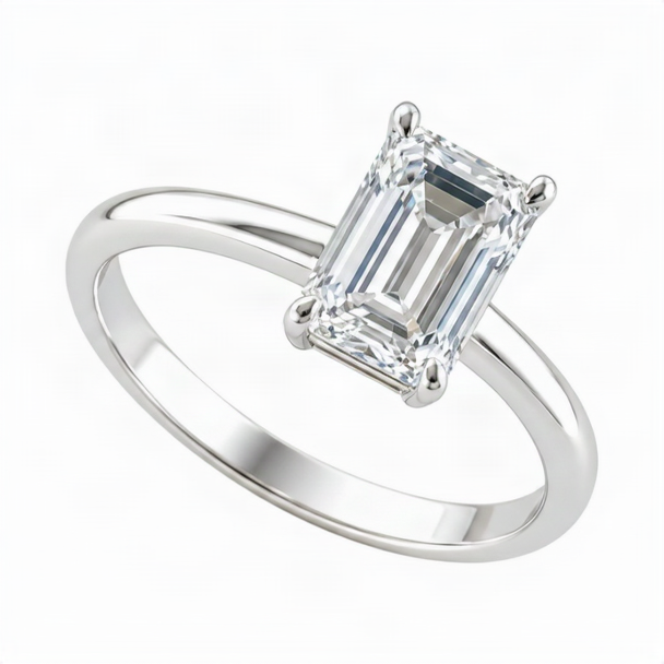 emerald lab grown diamond ring in 14K, side profile