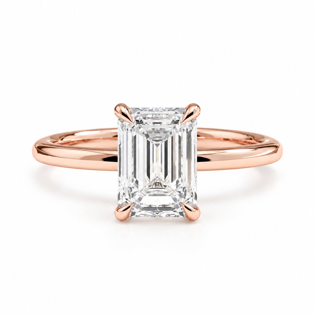 Emerald Cut Lab Grown Diamond & Moissanite Solitaire Engagement Ring – Classic