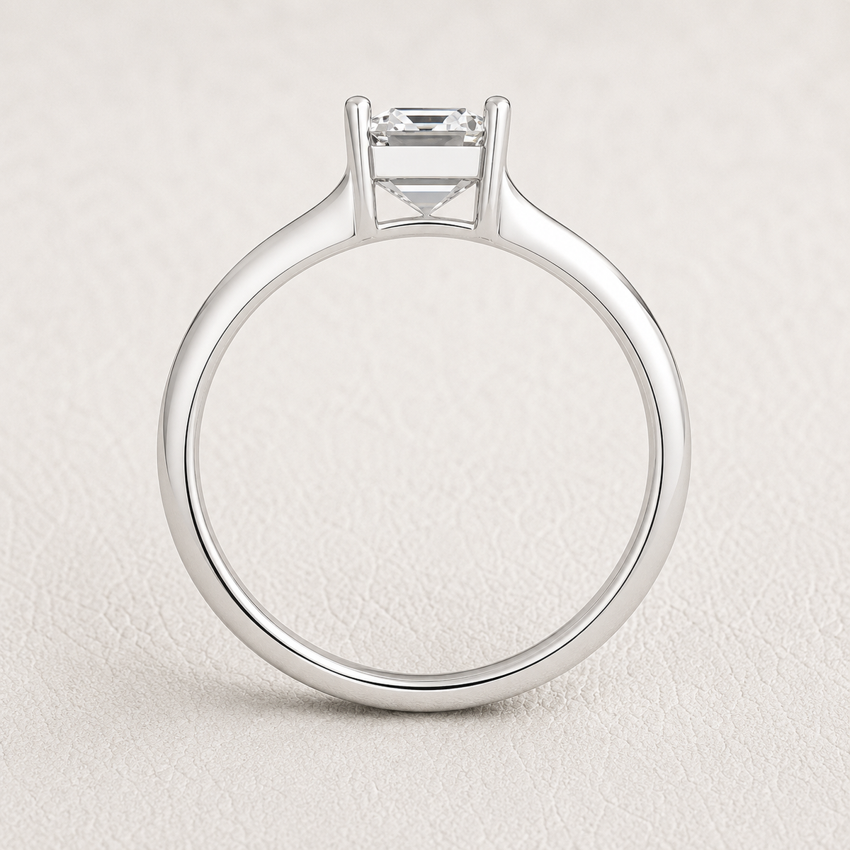 emerald lab grown diamond ring in 18K, on-hand