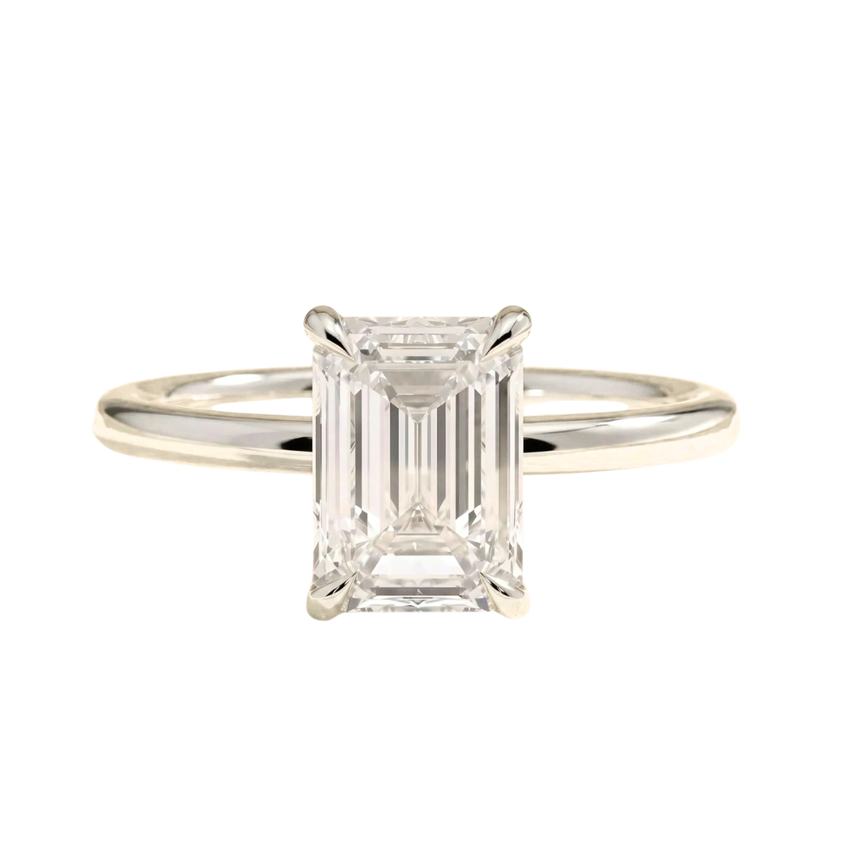 Emerald Cut Lab Grown Diamond & Moissanite Solitaire Engagement Ring – Classic