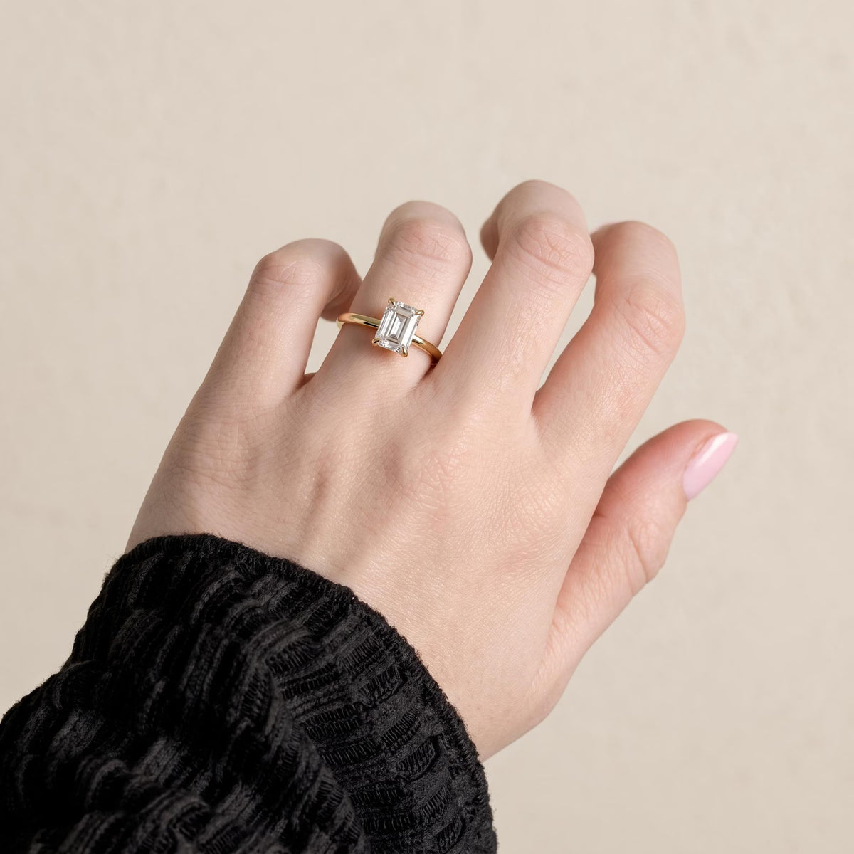 Emerald Cut Lab Grown Diamond & Moissanite Solitaire Engagement Ring – Classic