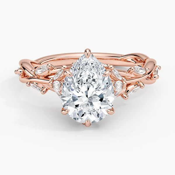 Secret Garden Pear Cut Halo Engagement Ring Lab Grown & Moissanite  Diamond Ring