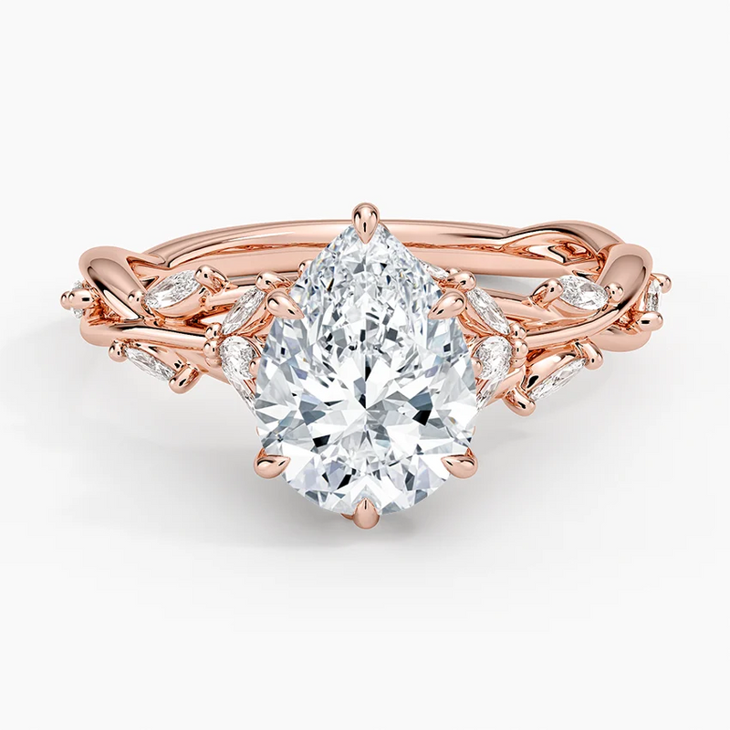 Secret Garden Pear Cut Halo Engagement Ring Lab Grown & Moissanite  Diamond Ring