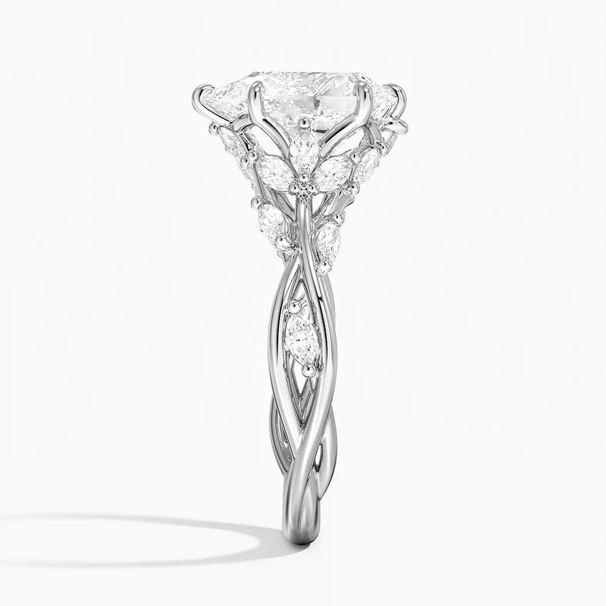 Secret Garden Pear Cut Halo Engagement Ring Lab Grown & Moissanite  Diamond Ring