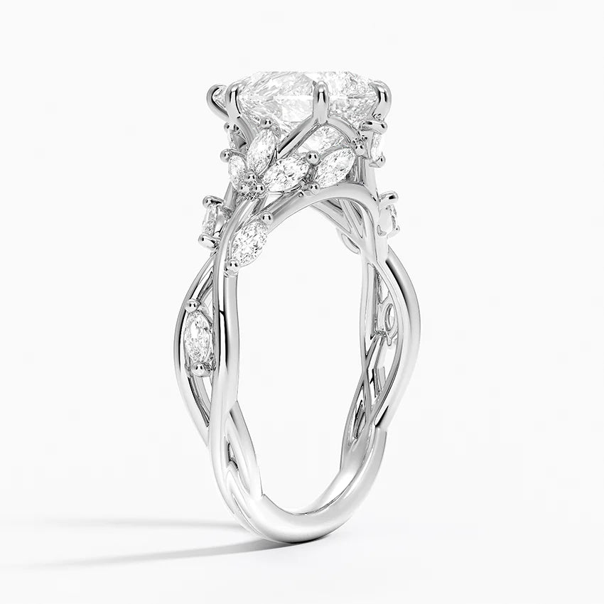 Secret Garden Pear Cut Halo Engagement Ring Lab Grown & Moissanite  Diamond Ring