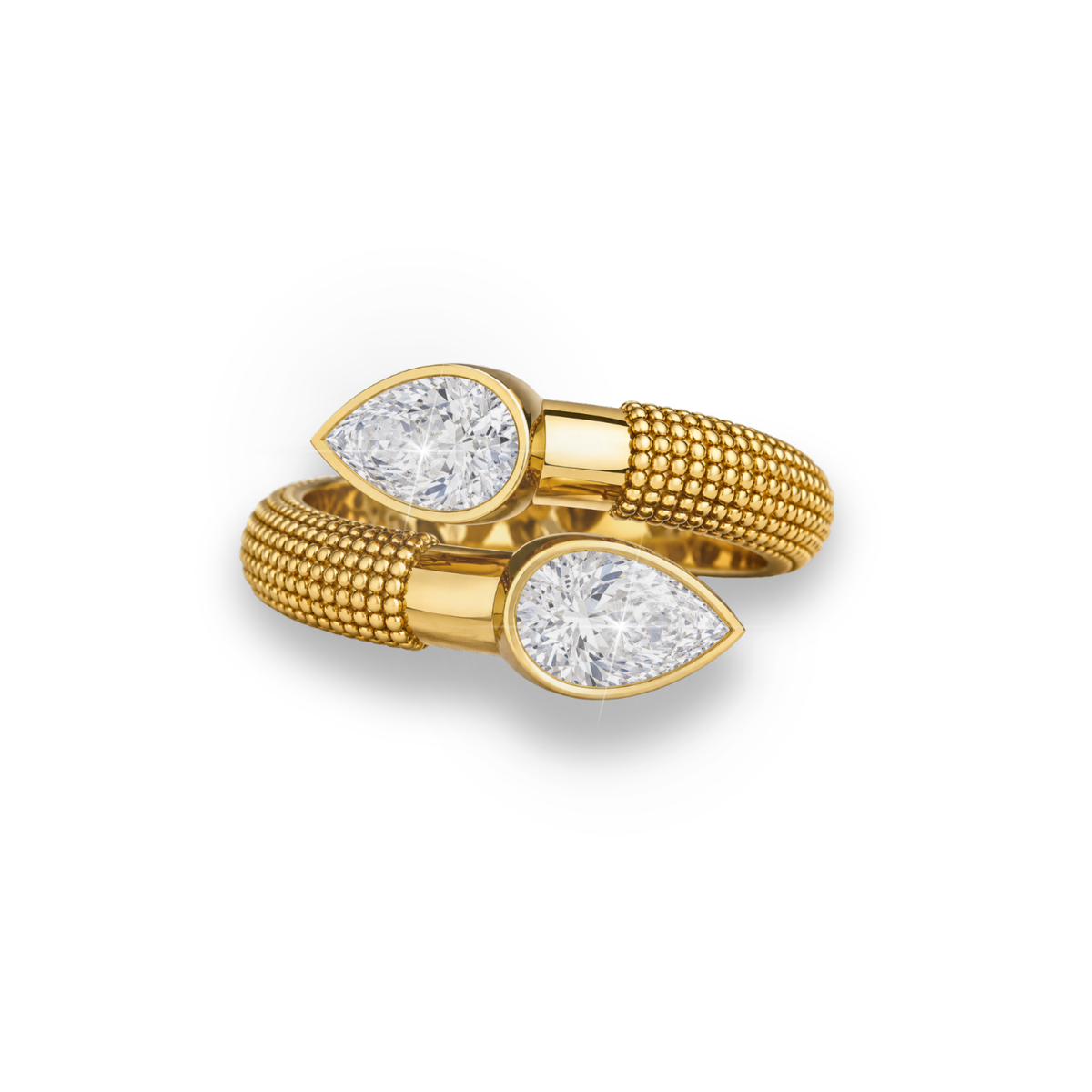 pear lab grown diamond ring in silver, three-quarter view