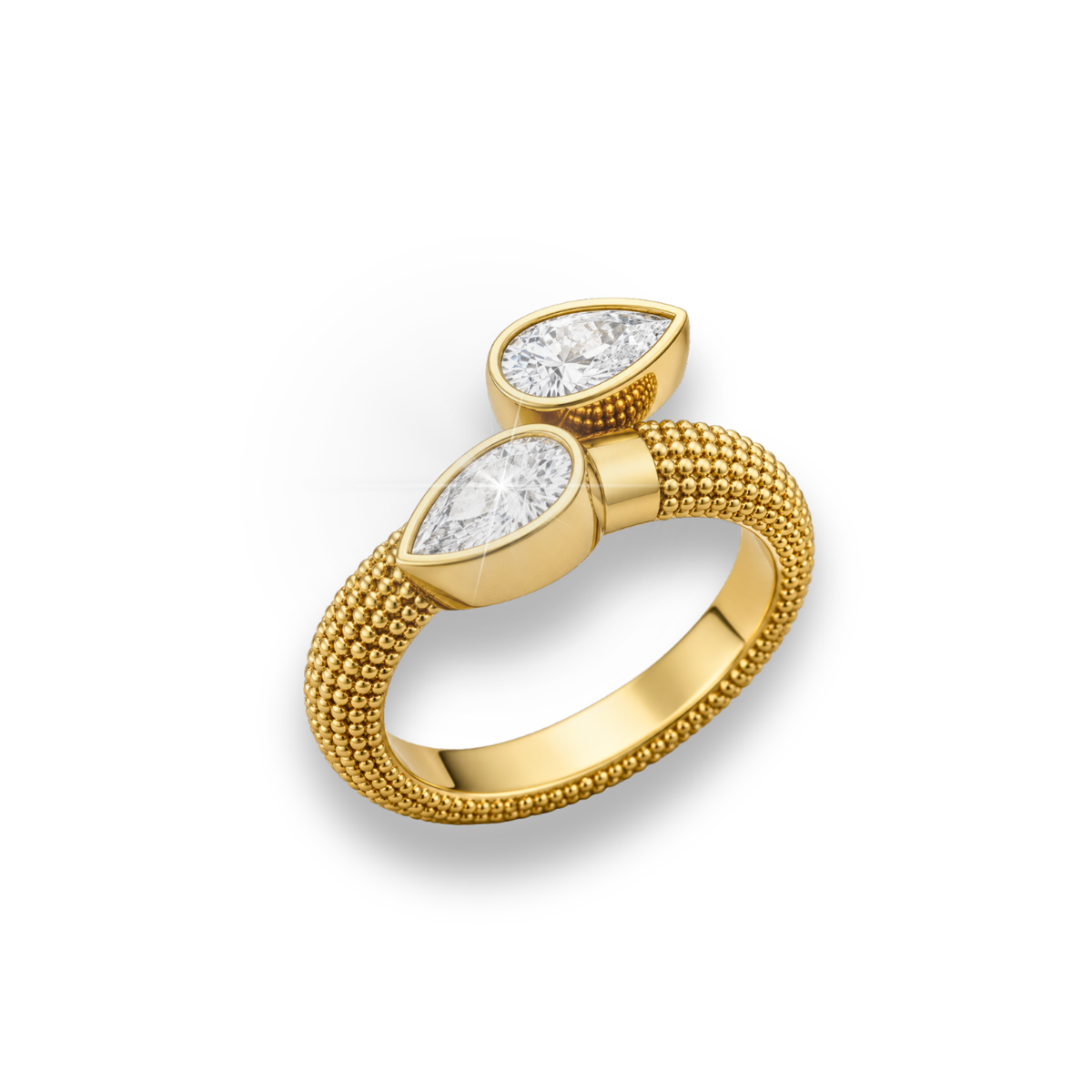 pear lab grown diamond ring in 14k gold, top view