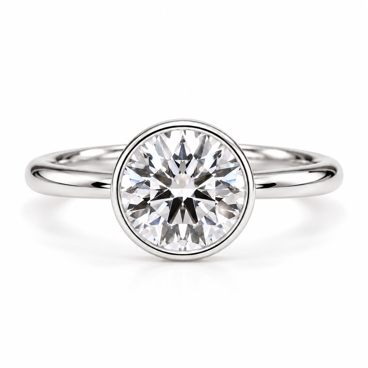 round lab grown diamond engagement ring in gold, side profile