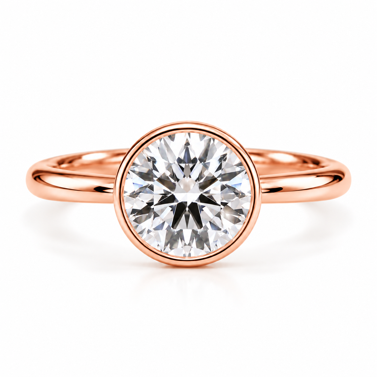 round lab grown diamond engagement ring in gold, detail of the setting