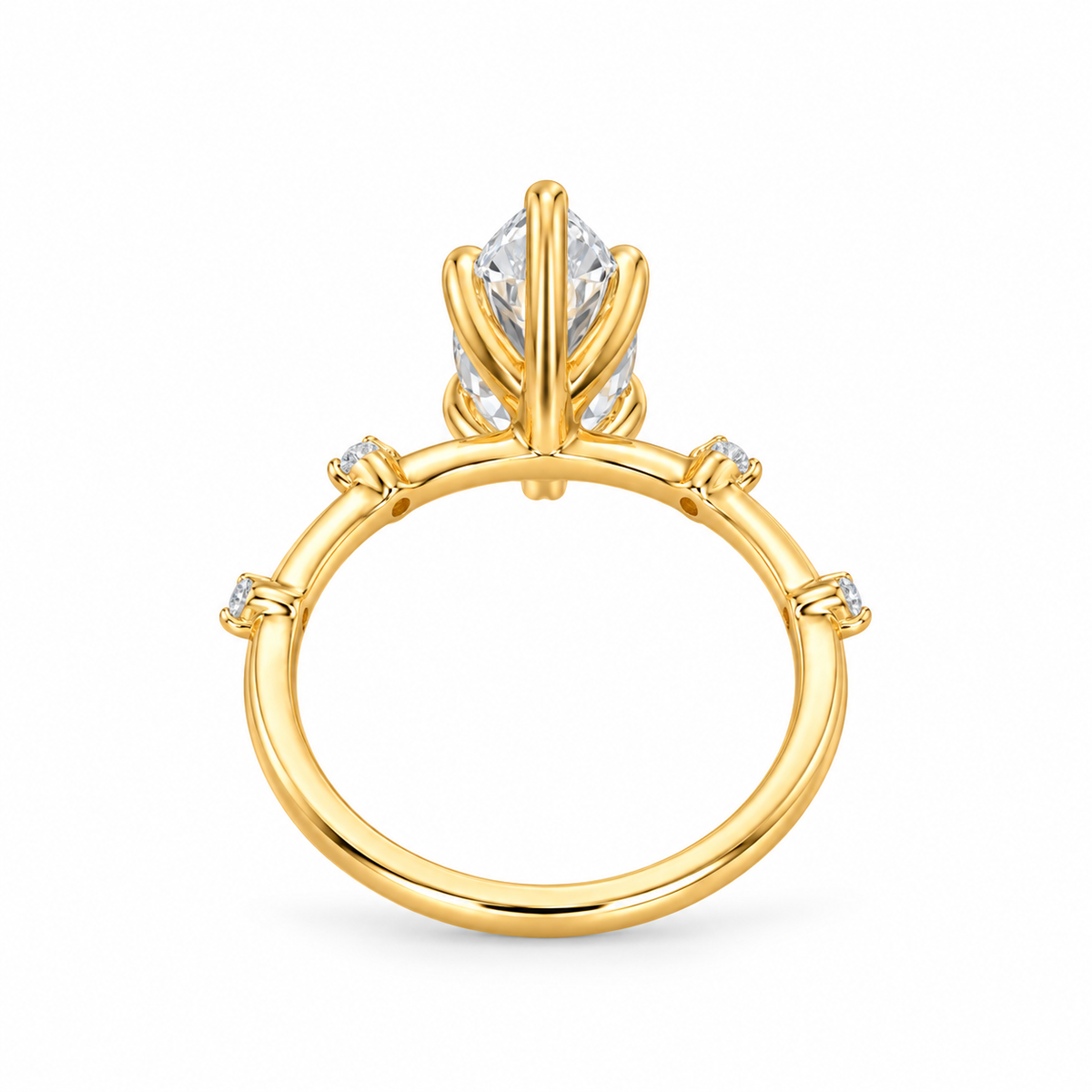 marquise lab grown diamond engagement ring in gold, side profile