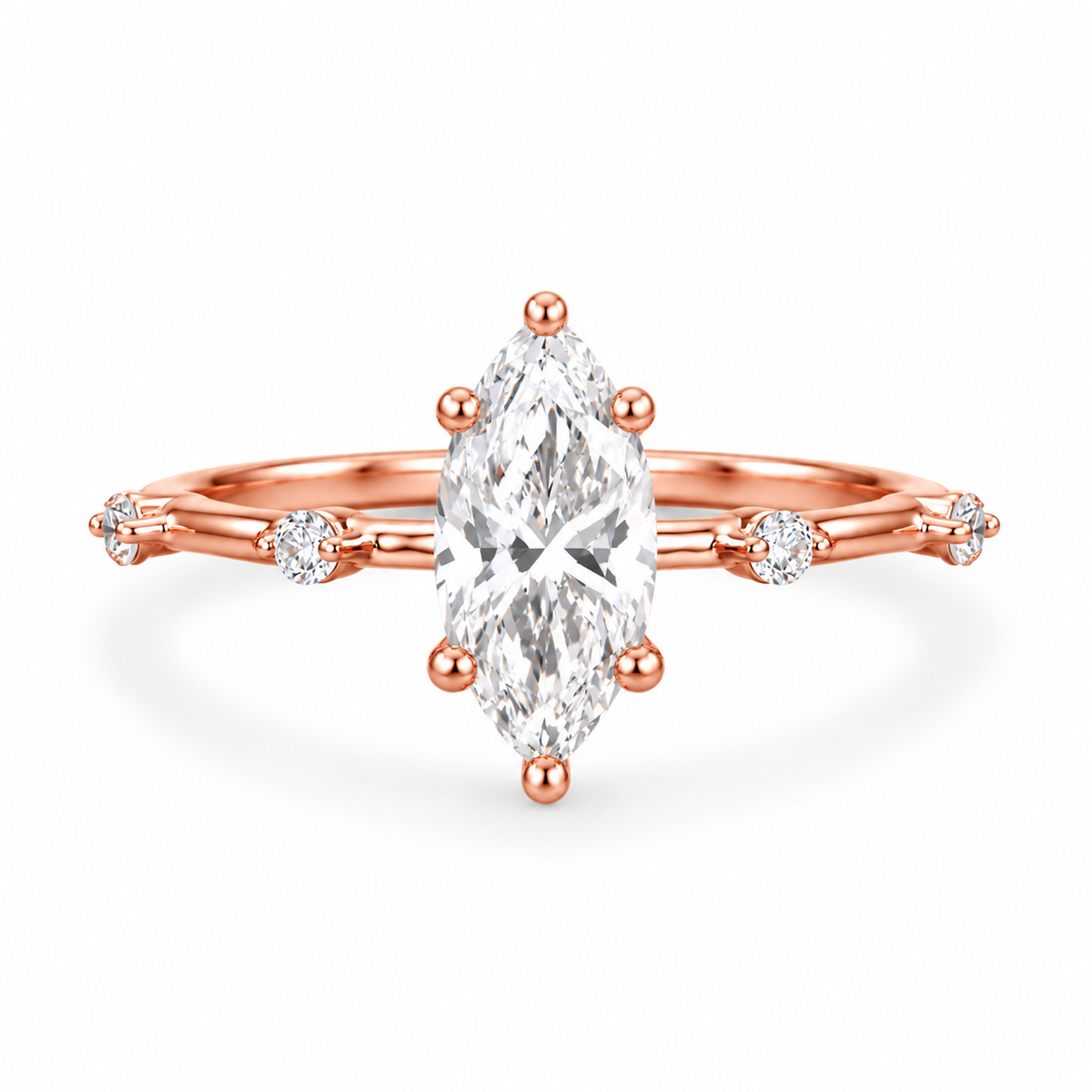 marquise lab grown diamond engagement ring in gold, on-hand