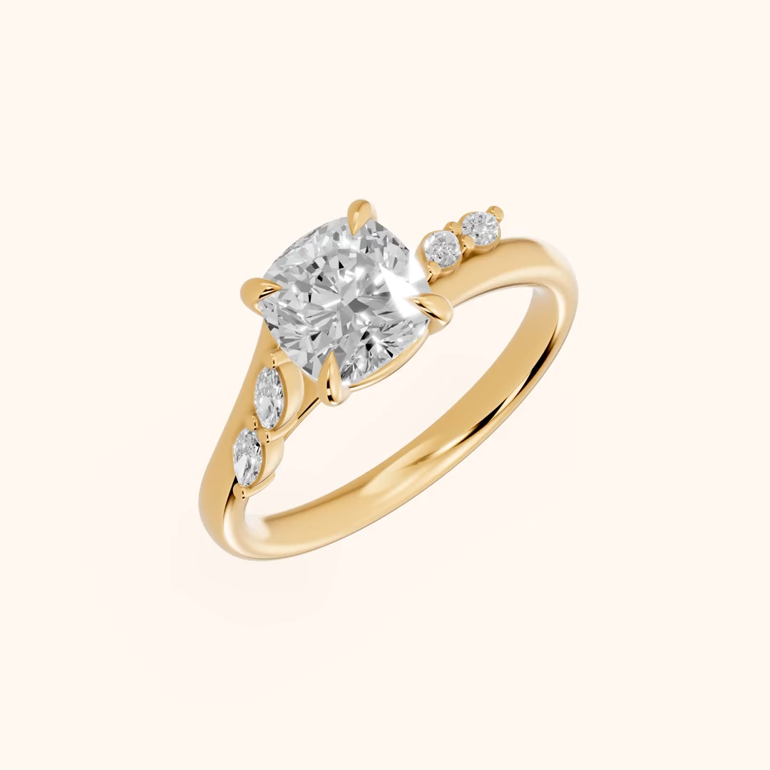Cushion Cut Floral Lab Grown Diamond & Moissanite Engagement Ring